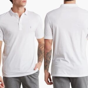 Allsaints White Vidal Short Sleeve Polo Shirt Mens Size Medium Cotton Minimalist